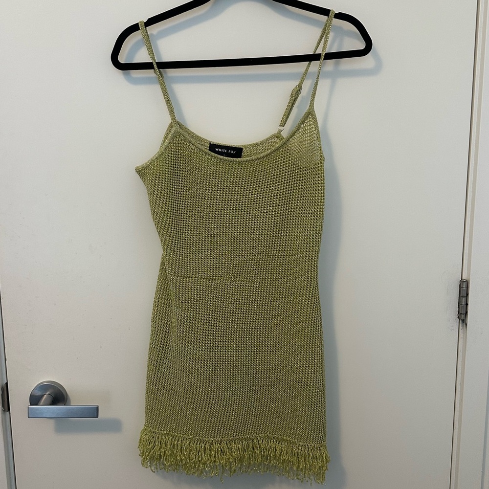 WHITEFOX Green Knit Fringe Dress